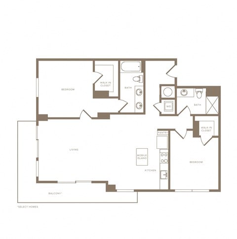 Floor plan for 2 beds, 2 baths, 1338 sqft
